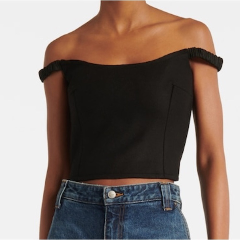 KHAITE Audra Off-shoulder Wool Blend Top in Black